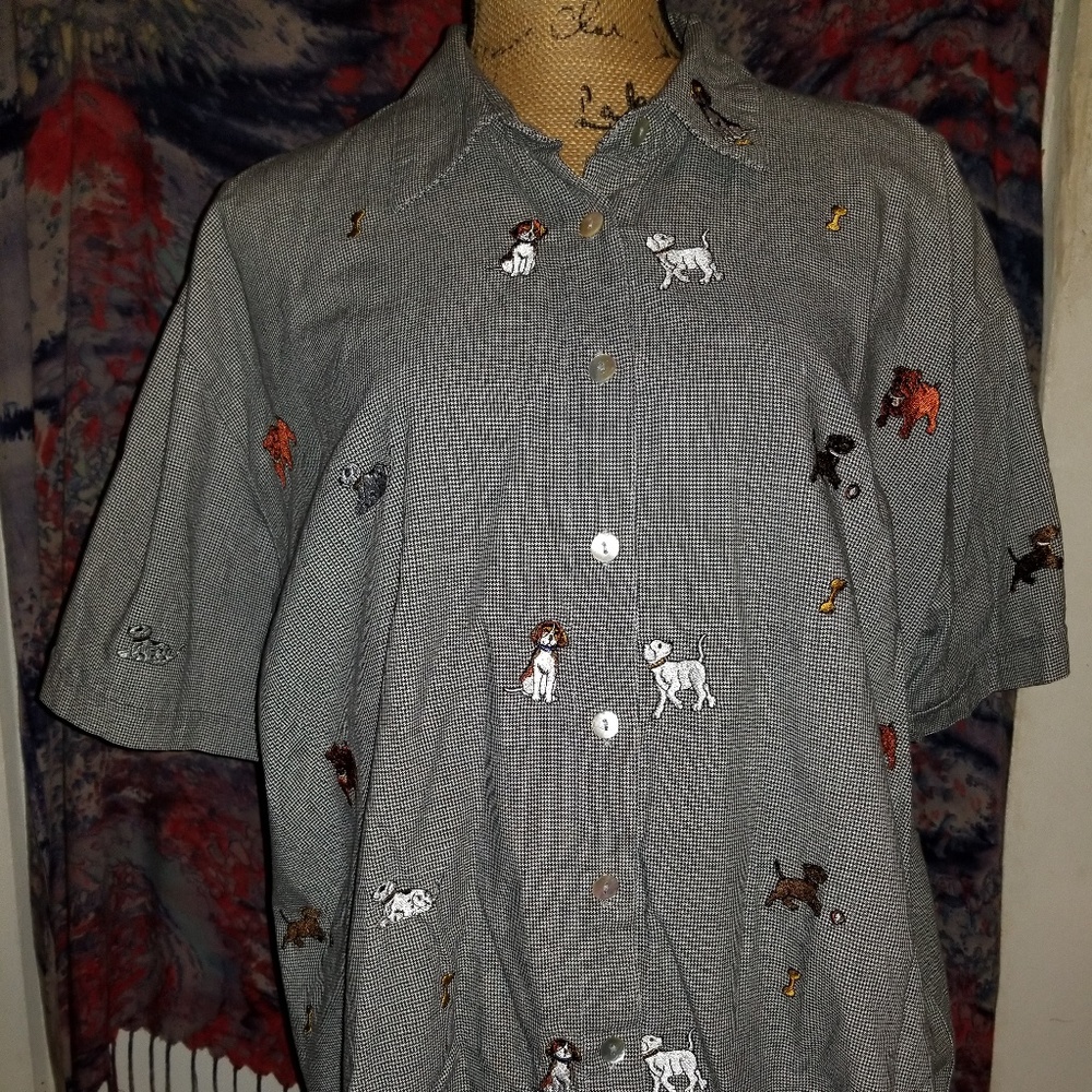 Fun checker print dog button up
